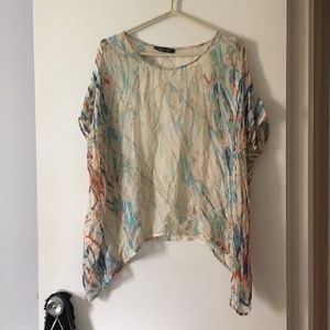 GYPSY 05 Pure Silk Chiffon Poncho Style Multicolor Blouse O/S